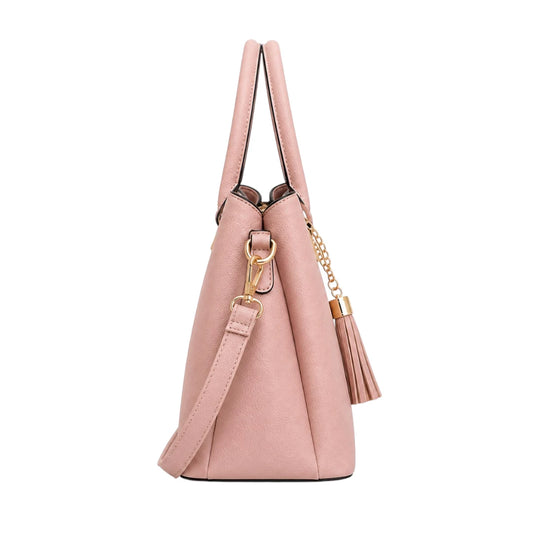 Bagzan Elegant Blush Pink Leather Handbag with Tassel Shoulder Strap