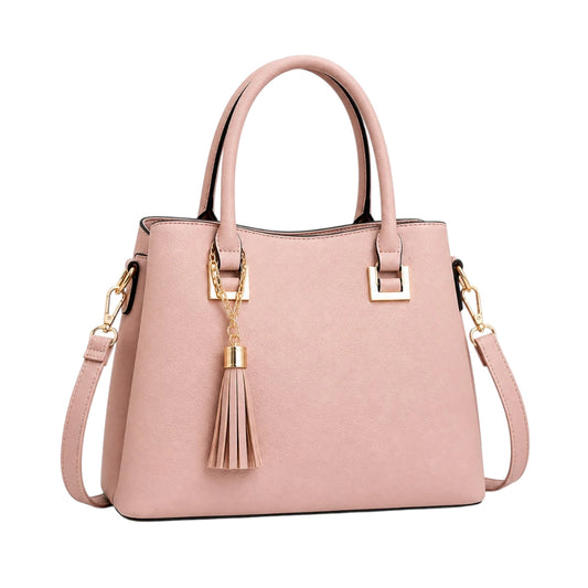 Bagzan Elegant Blush Pink Leather Handbag with Tassel Shoulder Strap