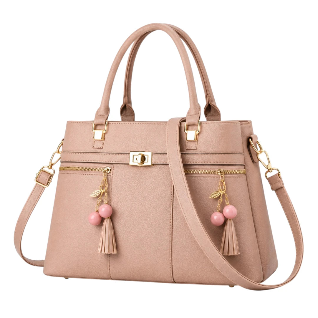 Bagzan Elegant  Pink Structured Handbag with Gold Accents