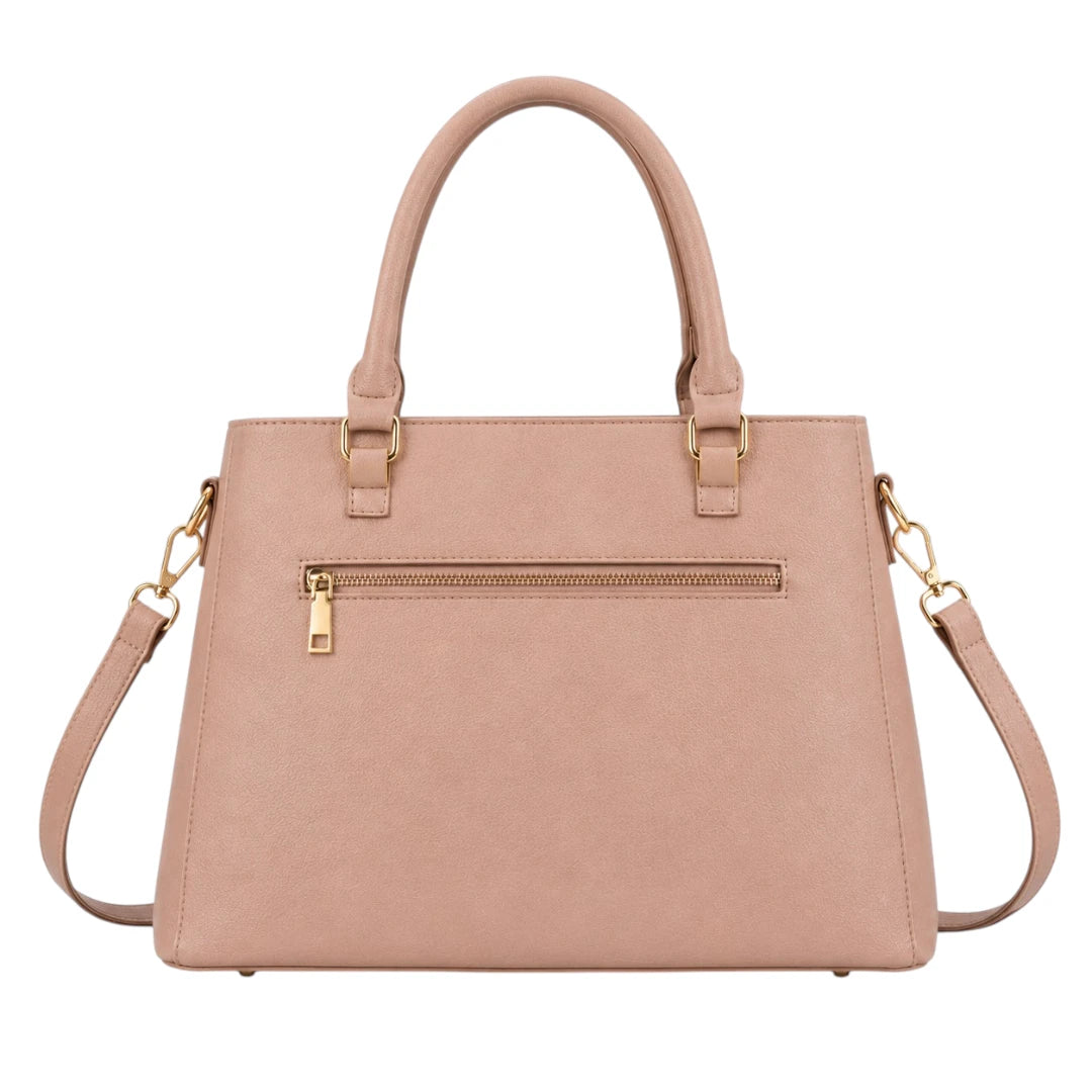 Bagzan Elegant  Pink Structured Handbag with Gold Accents