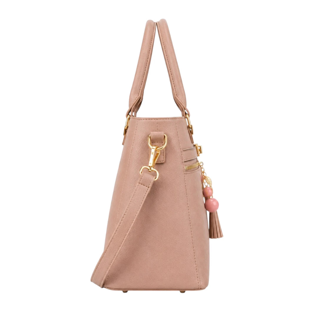Bagzan Elegant  Pink Structured Handbag with Gold Accents