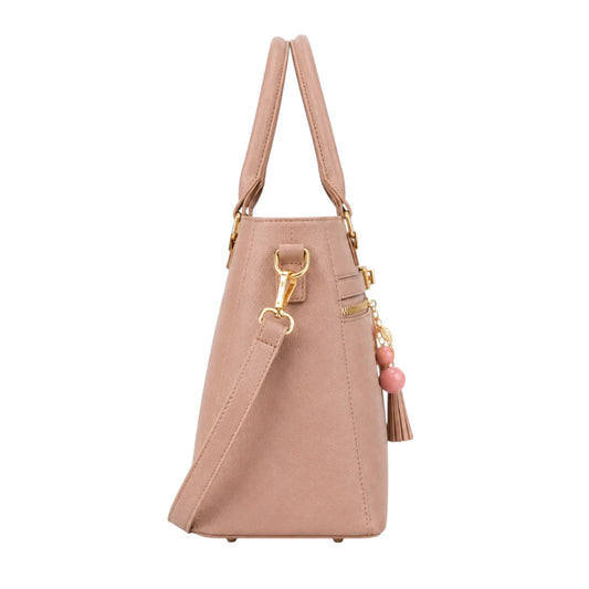 Bagzan Elegant  Pink Structured Handbag with Gold Accents